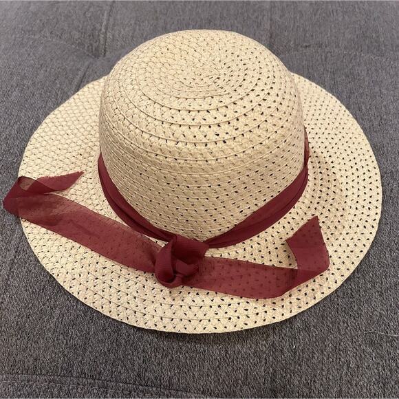 Straw Hat with Red Ribbon 21" circumference - Picture 1 of 6